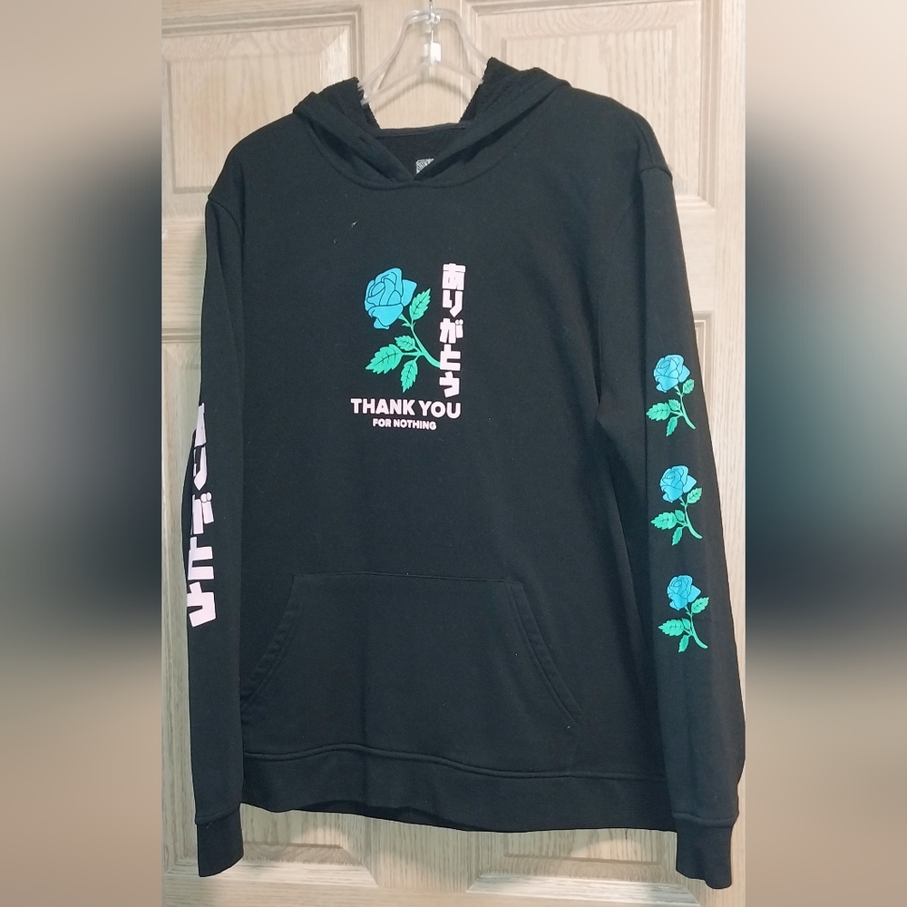 Brooklyn Cloth Black Hoodie with Blue and Pink Graphics